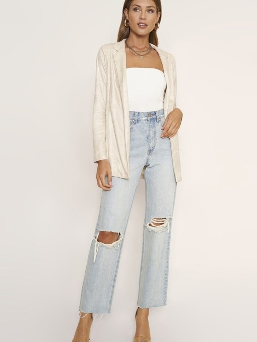 Dee Elly Faux Suede Open-Front Blazer